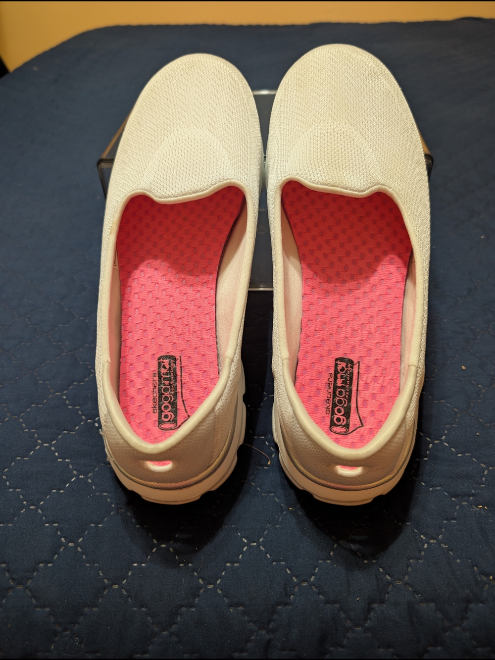 Skechers White Slip-On Women's Casual Shoe with Pink Insole